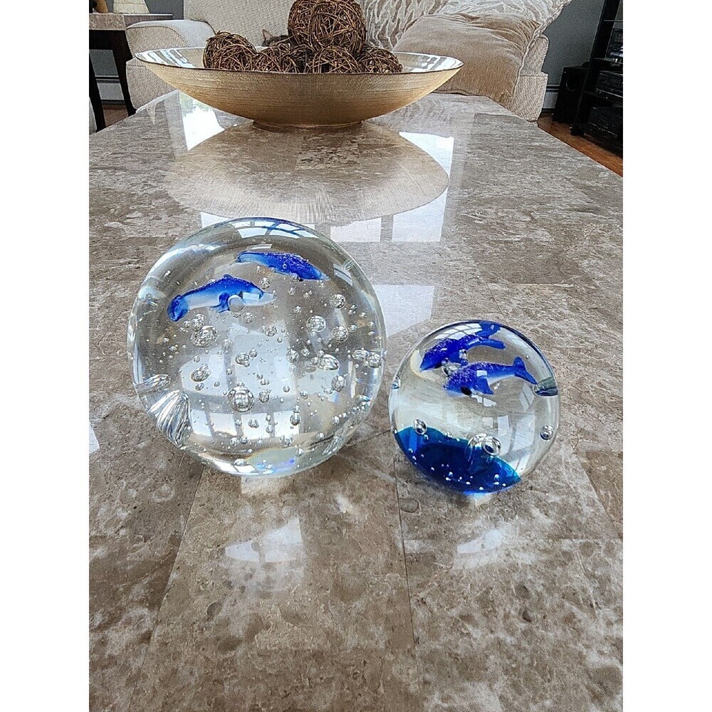 Dynasty Gallery Blown Glass Dolphin  Clear With Suspended Bubbles, 2 Sizes